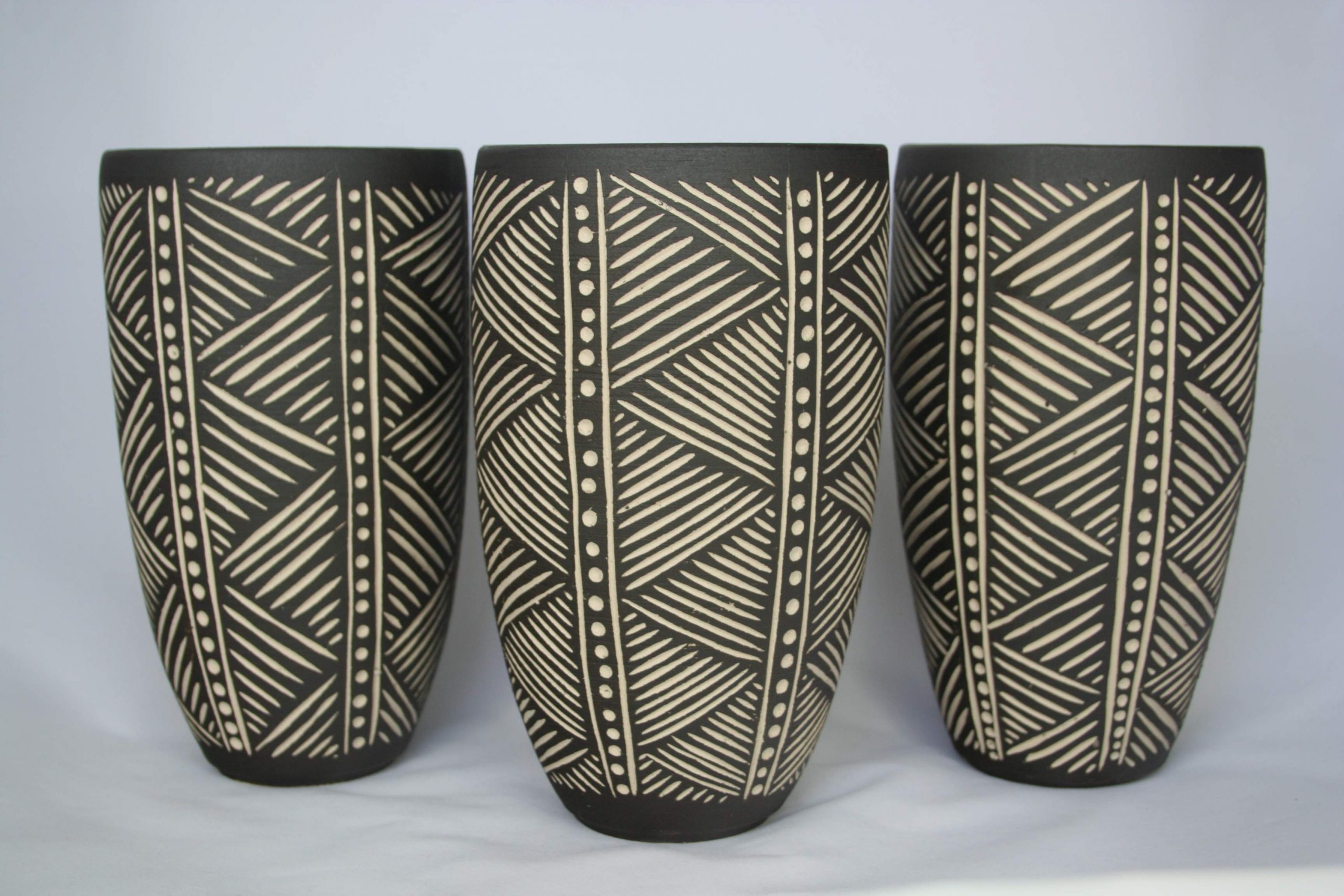 Sgraffito Trio by Demonpotters