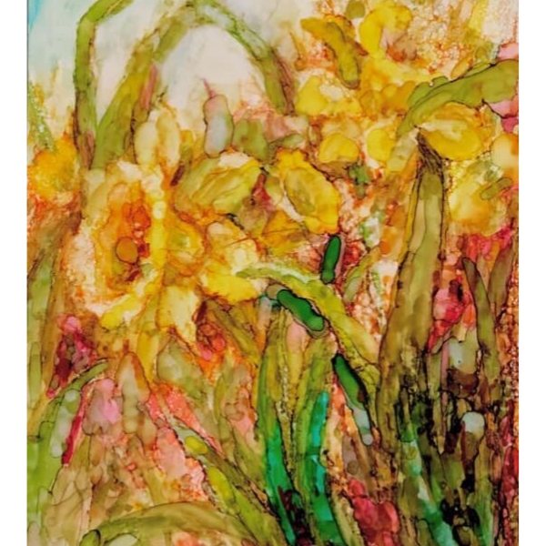 Daffodils by Sharen AK Harris free alcohol ink tutorial