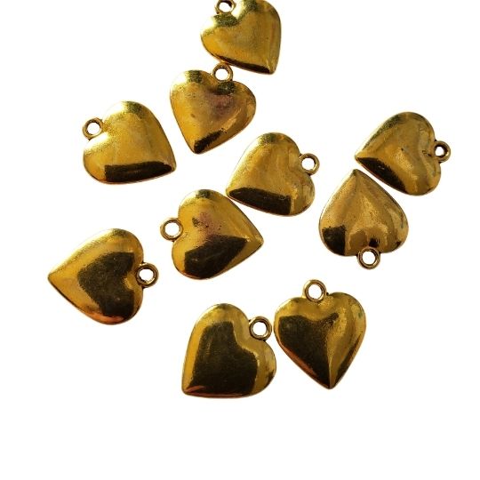 Heart Charms Gold Tone 10 pcs Gold Tone