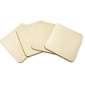 Wood Coaster Set 4 Square 9.5cm Shades of Clay