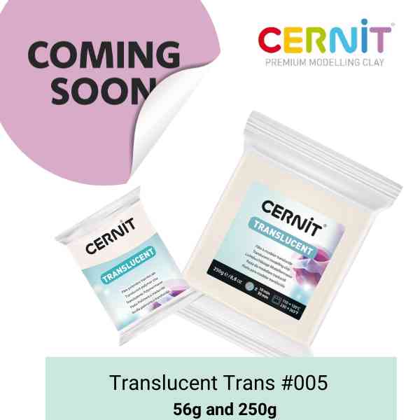 Cernit translucent, trans polymer clay will be back in stock soon.