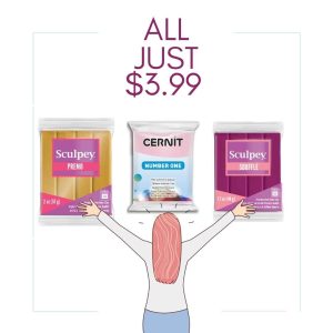 Cernit, Sculpey Souffle and Sculpey Premo polymer clay brands sold in Canada are now all the same price for the small packages.