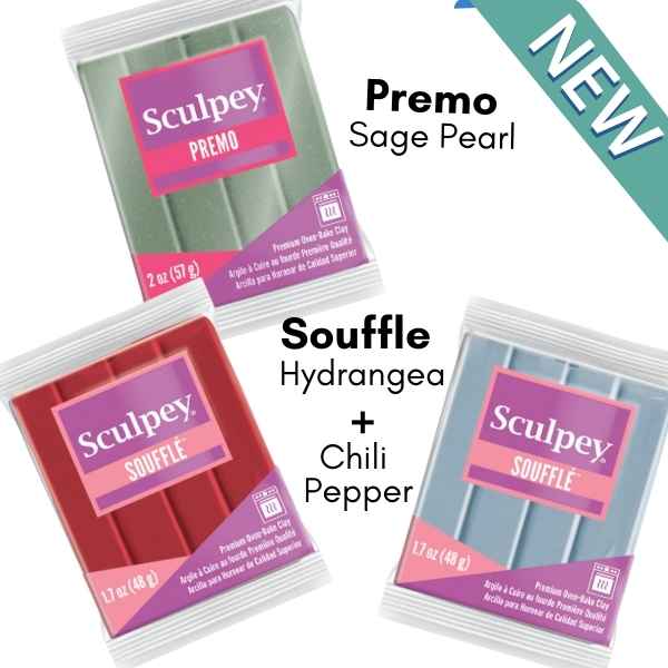 brand new polymer clay colours now available here in Canada this fall. Souffle Chili Pepper and Hydrangea and Premo Sage Pearl.