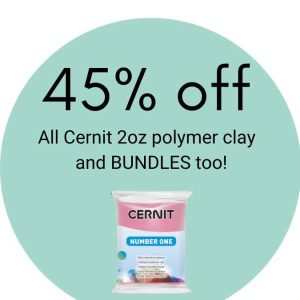 We are clearing out all 2oz Cernit brand polymer clay at 45% off. That's wholesale prices.