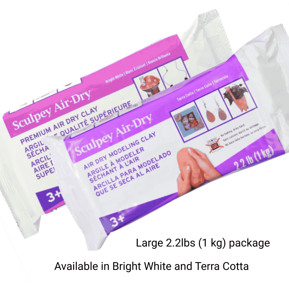 Sculpey Air Dry Clay 2.2lbs 1kg size package available in Bright White and terra Cotta