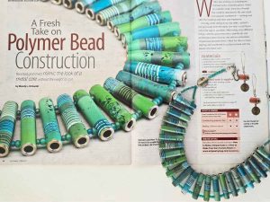 Interior page of the 2012 Art Jewelry Magazine article demonstrating polymer clay bead construction by Wendy Weaver Orlowski