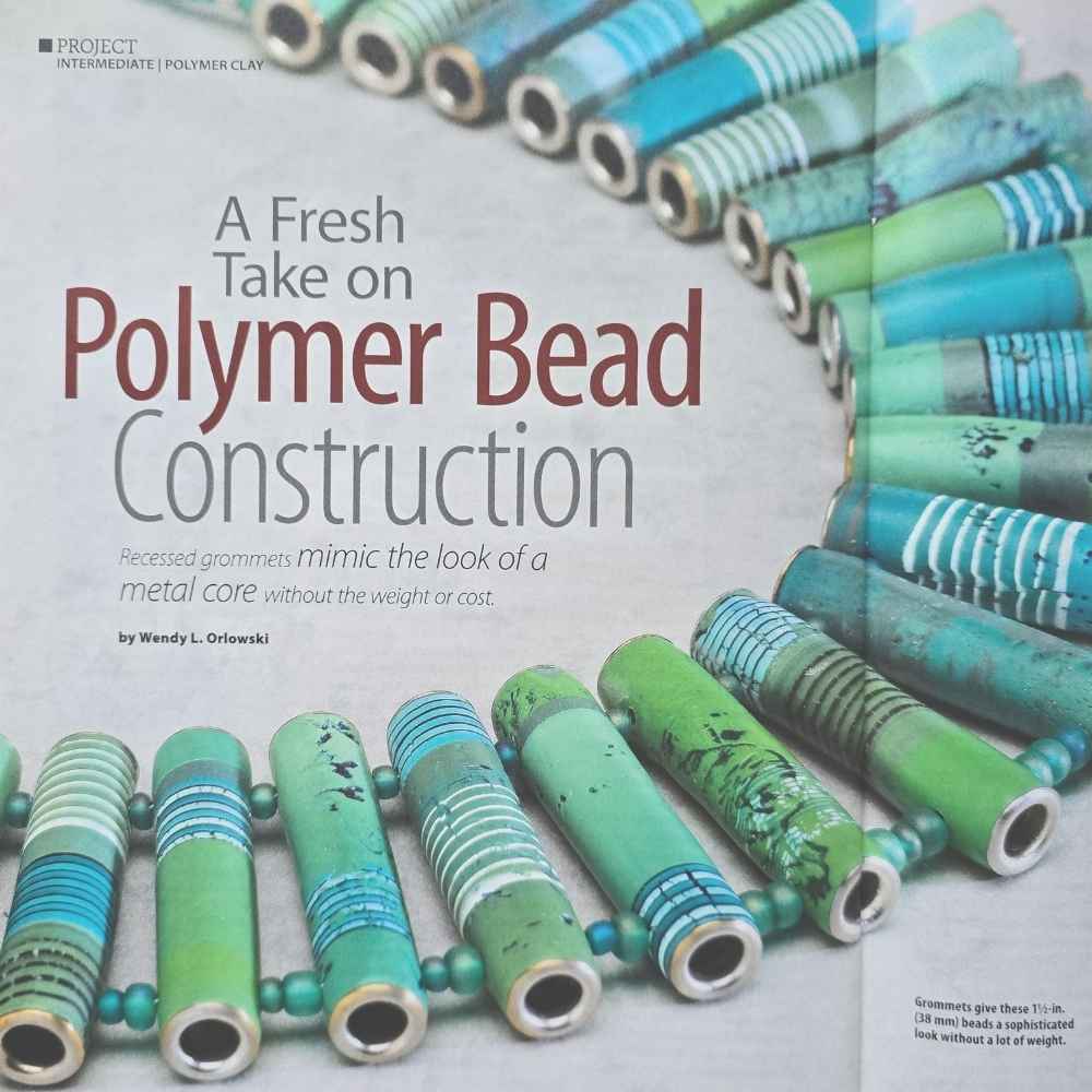 Cover page of the 2012 Art Jewelry Magazine article demonstrating polymer clay bead construction by Wendy Weaver Orlowski
