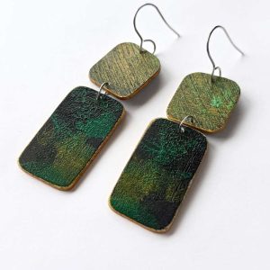2 Stack No. 1 hand-painted wood earrings with original mark-making