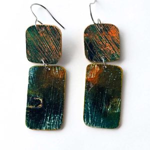 2 Stack No. 5 hand-painted wood earrings with original mark-making
