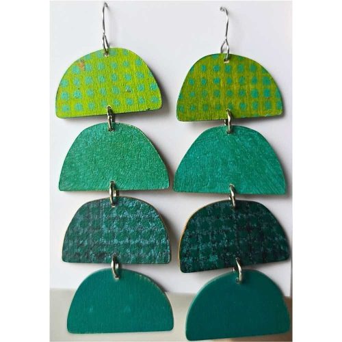 Hand-painted wood earrings with original mark-making.