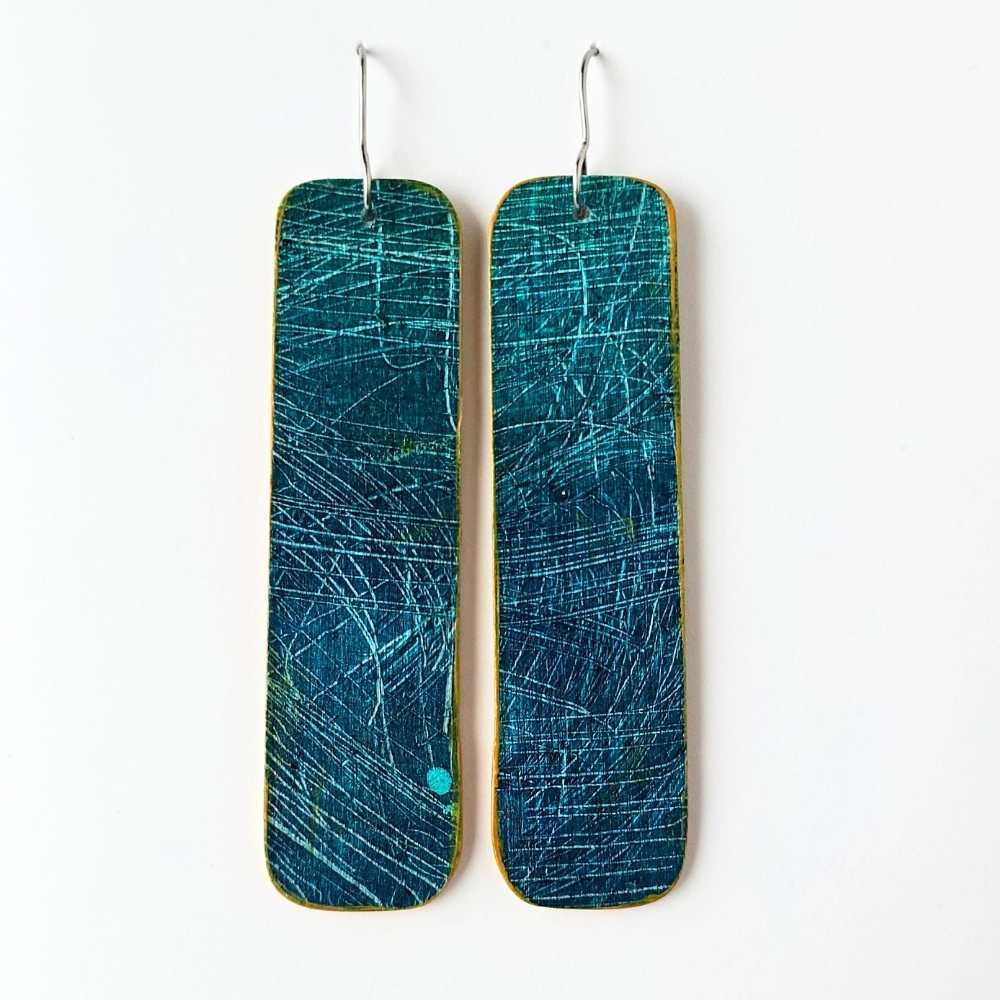 Column No. 3 hand-painted wood earrings with original mark-making