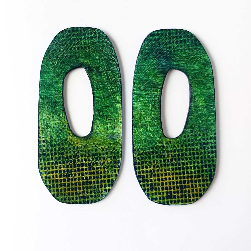 Portal No. 1 hand-painted wood earrings with original mark-making