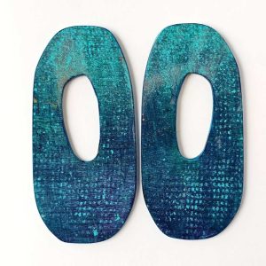 Portal No. 2 hand-painted wood earrings with original mark-making