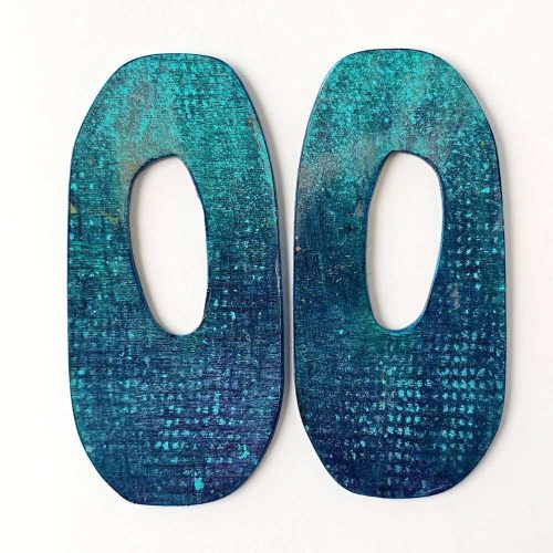 Portal No. 2 hand-painted wood earrings with original mark-making
