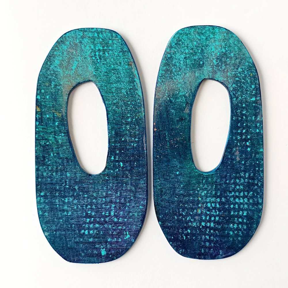 Portal No. 2 hand-painted wood earrings with original mark-making