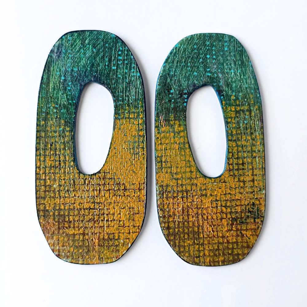 Portal No. 3 hand-painted wood earrings with original mark-making.
