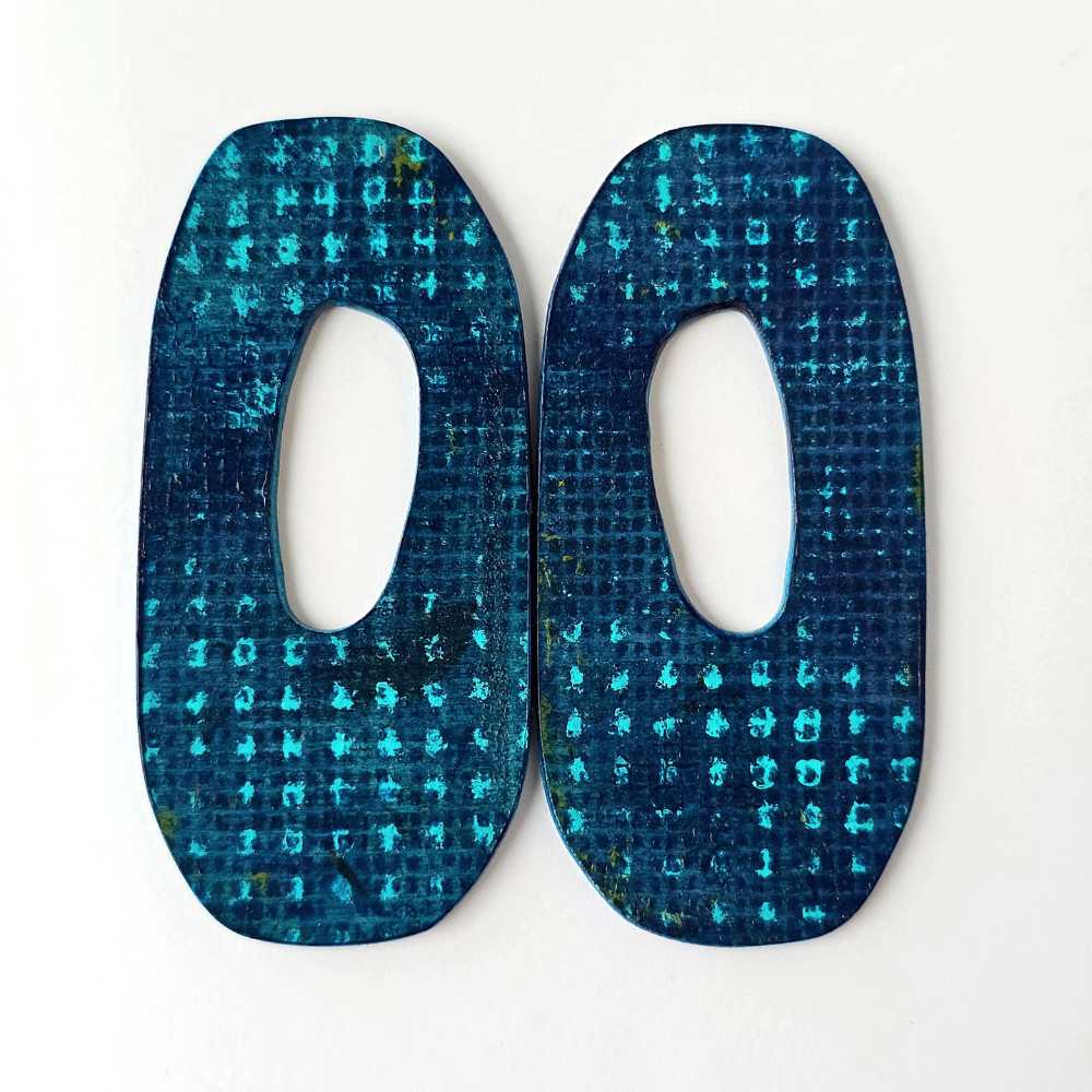 Portal No. 5 hand-painted wood earrings with original mark-making.