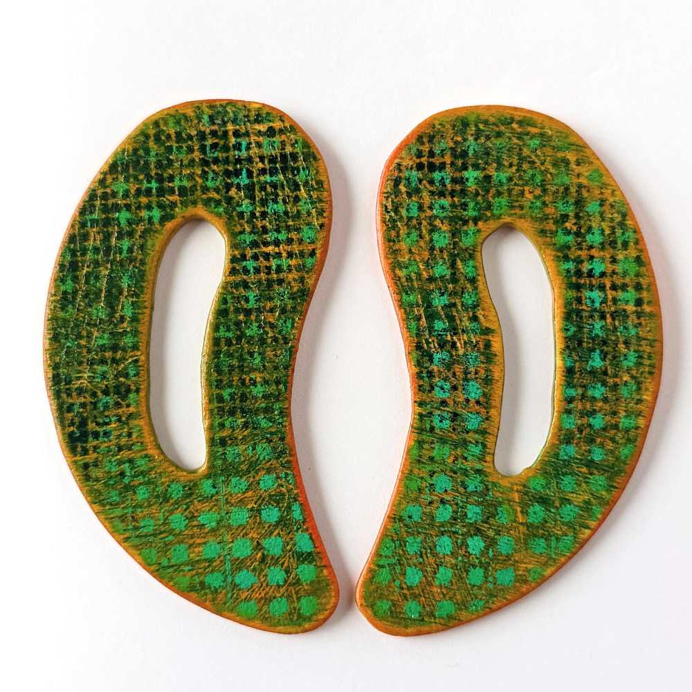Wave No. 1 hand-painted wood earrings with original mark-making.