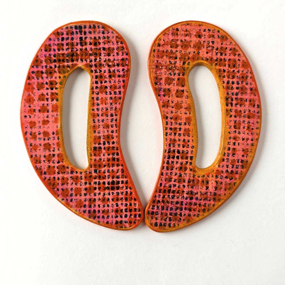 Wave No. 2 hand-painted wood earrings with original mark-making.