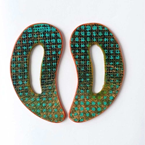 Wave No. 3 hand-painted wood earrings with original mark-making.