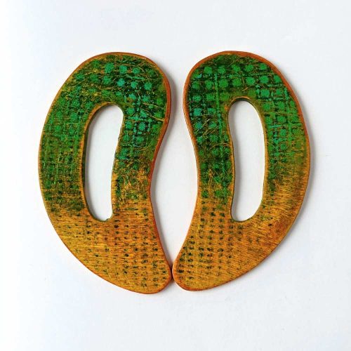 Wave No. 4 hand-painted wood earrings with original mark-making.