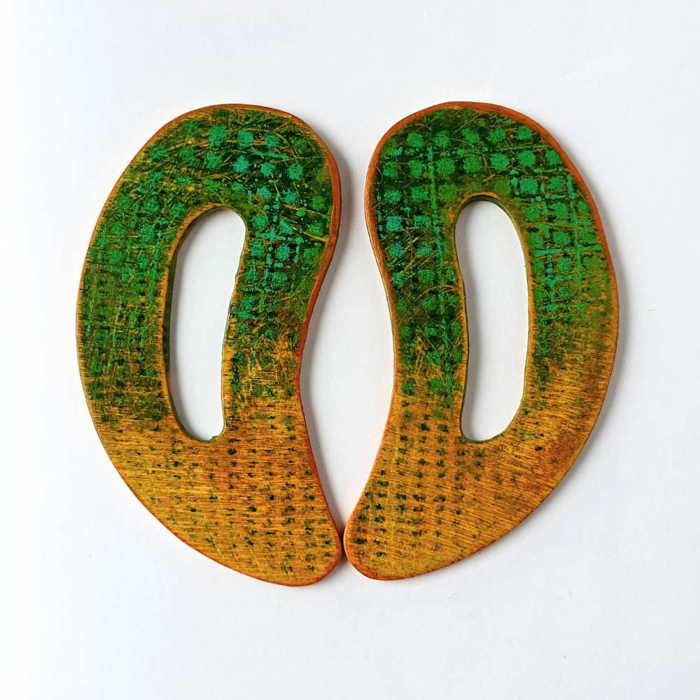 Wave No. 4 hand-painted wood earrings with original mark-making.