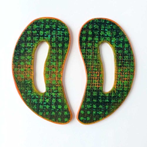 Wave No. 5 hand-painted wood earrings with original mark-making.