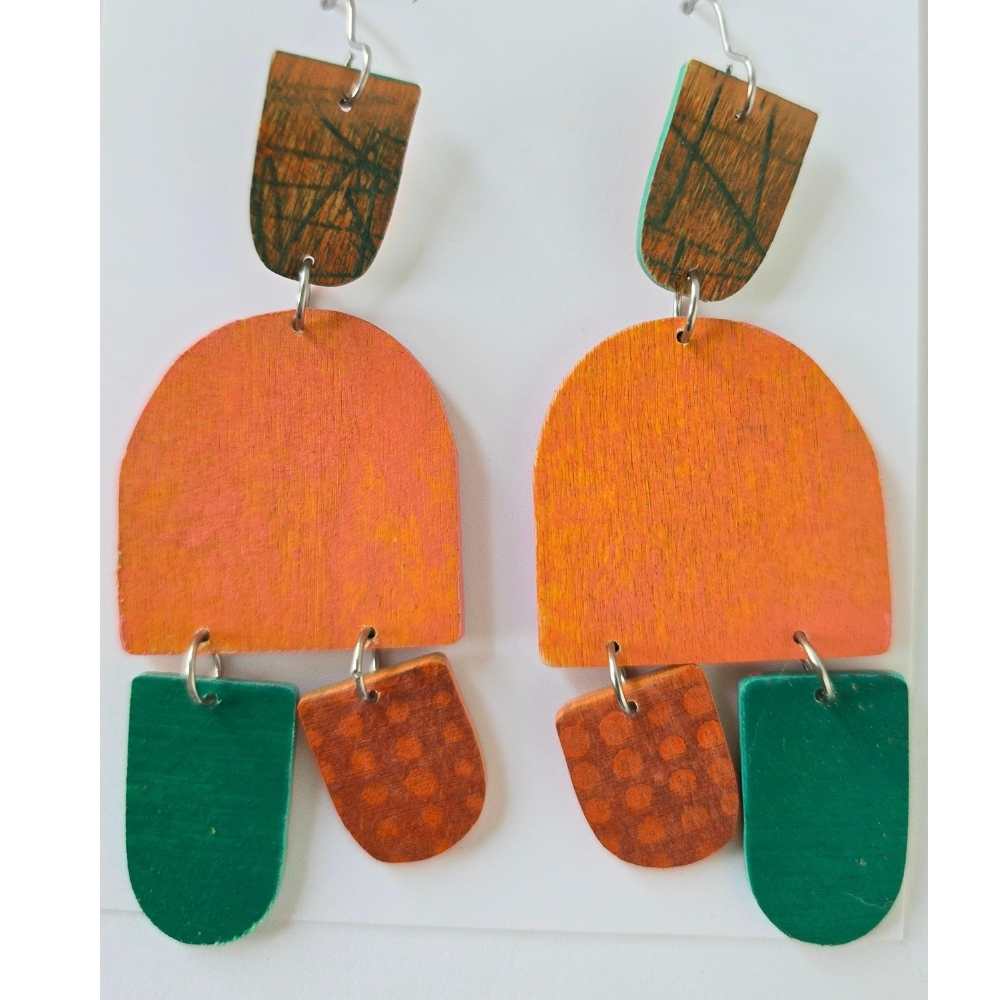 Hand painted earrings on wood base Matrix-001