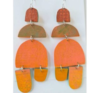 Hand painted earrings on wood base Matrix-002