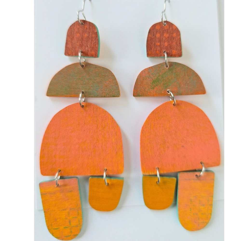 Hand painted earrings on wood base Matrix-002
