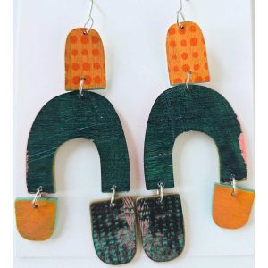 Hand painted earrings with wood base