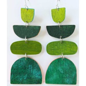 Hand painted earrings on wood base Matrix-018