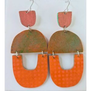 Hand painted earrings on wood base Matrix-021